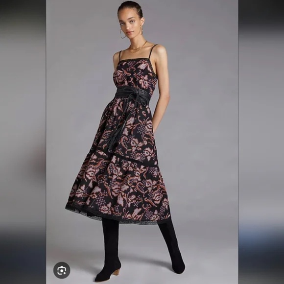 Anthropologie Embroidered Tiered Midi Dress - Picture 1 of 4
